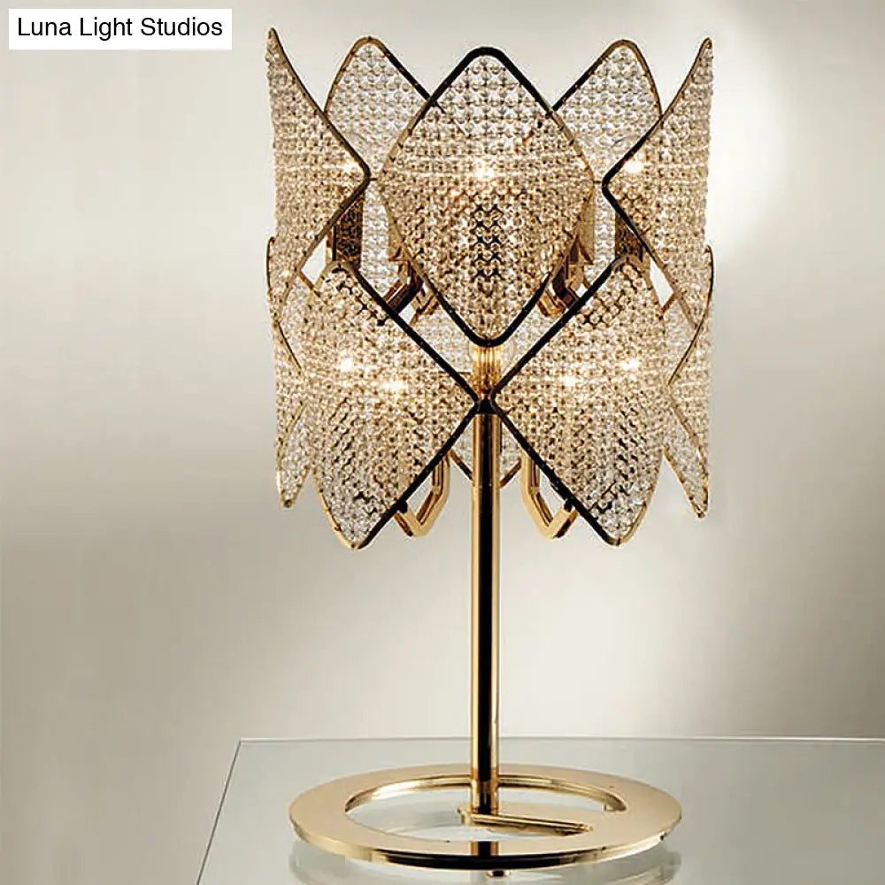 Modern Gold Rhombus Desk Lamp With Led Lighting And Crystal Bead Accent