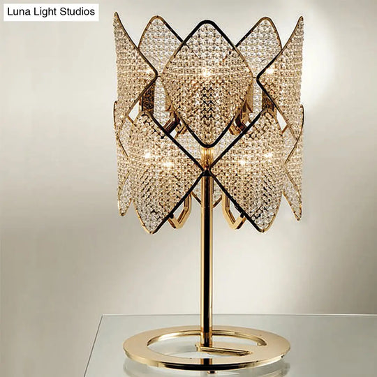 Modern Gold Rhombus Desk Lamp With Led Lighting And Crystal Bead Accent