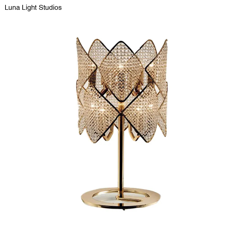 Modern Gold Rhombus Desk Lamp With Led Lighting And Crystal Bead Accent