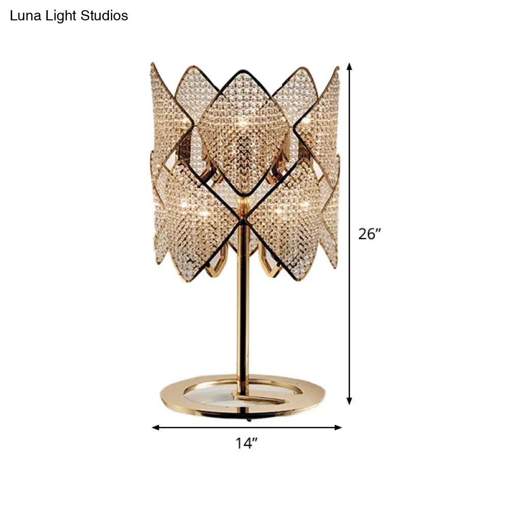 Modern Gold Rhombus Desk Lamp With Led Lighting And Crystal Bead Accent