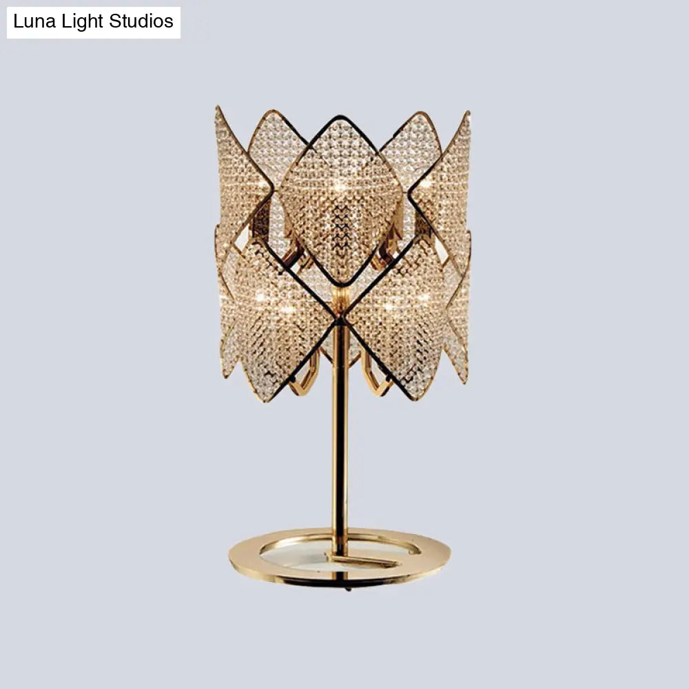 Modern Gold Rhombus Desk Lamp With Led Lighting And Crystal Bead Accent