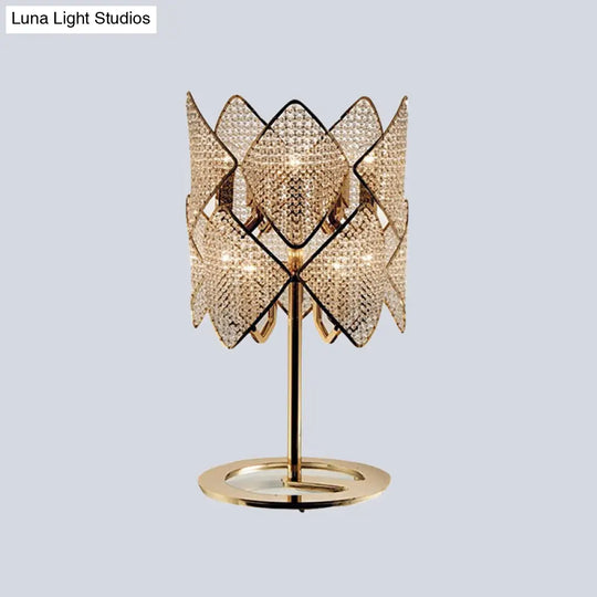 Modern Gold Rhombus Desk Lamp With Led Lighting And Crystal Bead Accent