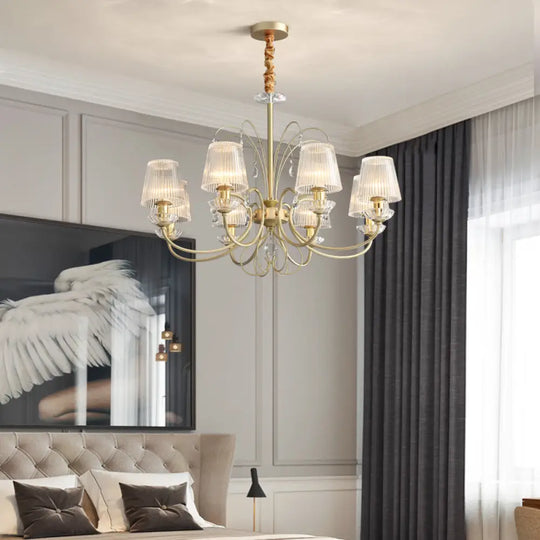 Modern Gold Ribbed Glass Cone Chandelier With 6/8/10 Lights - Elegant Hanging Ceiling Light For