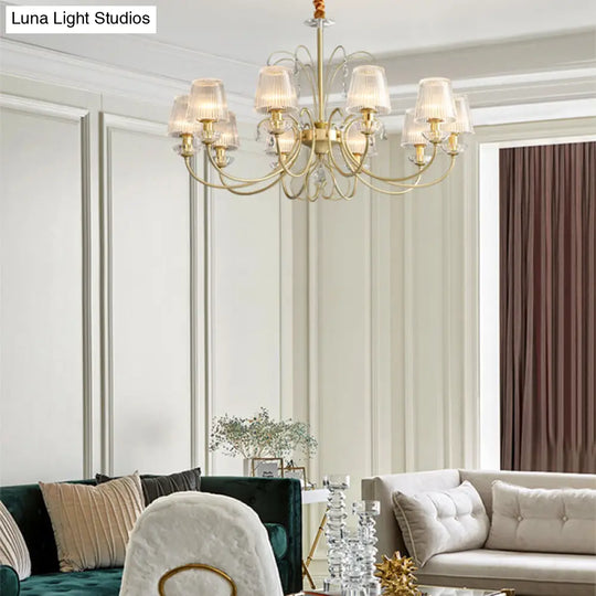 Modern Gold Cone Chandelier Lamp With Clear Ribbed Glass - 6/8/10 Lights Ideal For Living Room 10 /