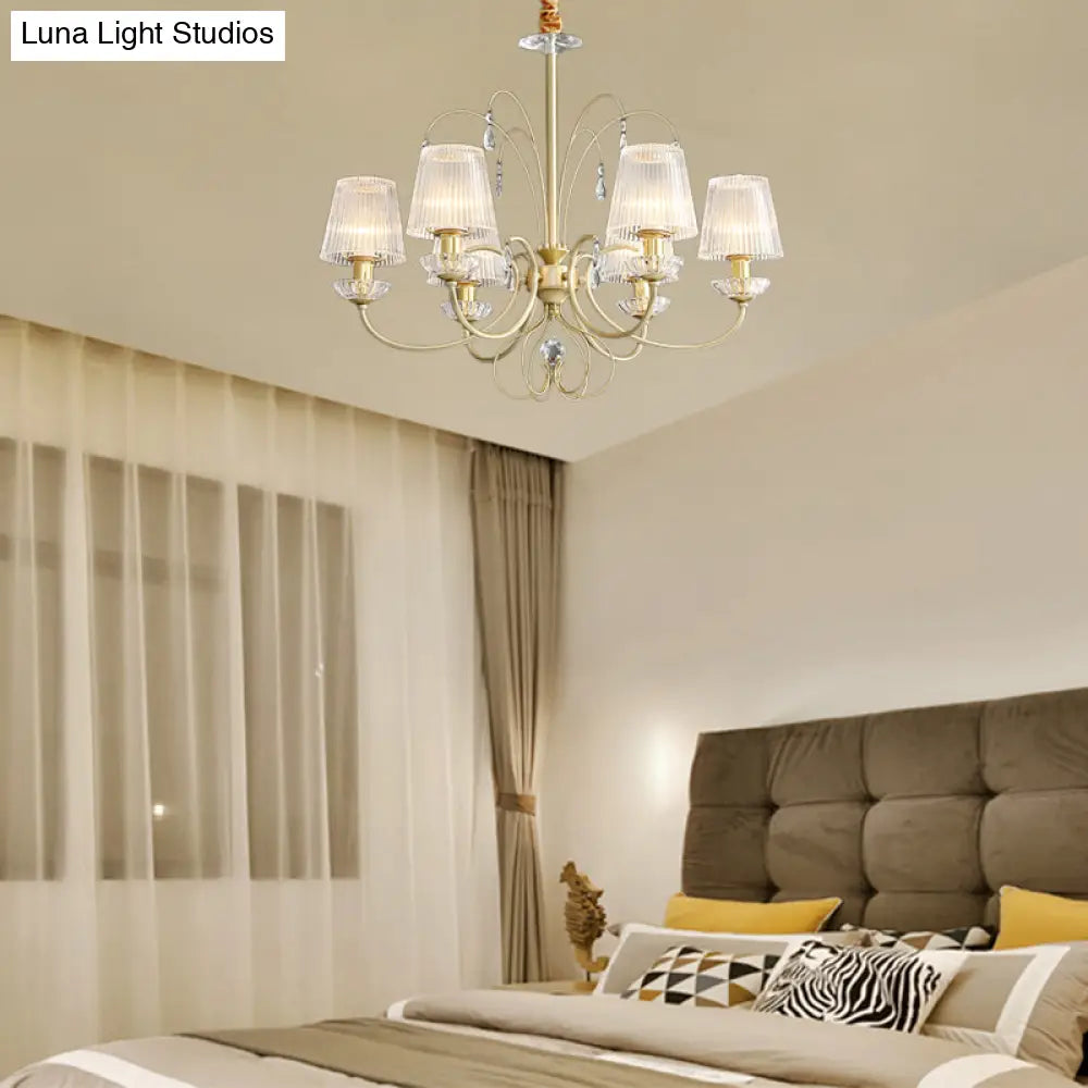 Modern Gold Ribbed Glass Cone Chandelier With 6/8/10 Lights - Elegant Hanging Ceiling Light For