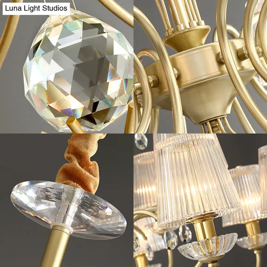 Modern Gold Ribbed Glass Cone Chandelier With 6/8/10 Lights - Elegant Hanging Ceiling Light For