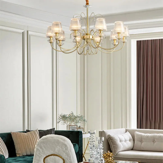 Modern Gold Ribbed Glass Cone Chandelier With 6/8/10 Lights - Elegant Hanging Ceiling Light For