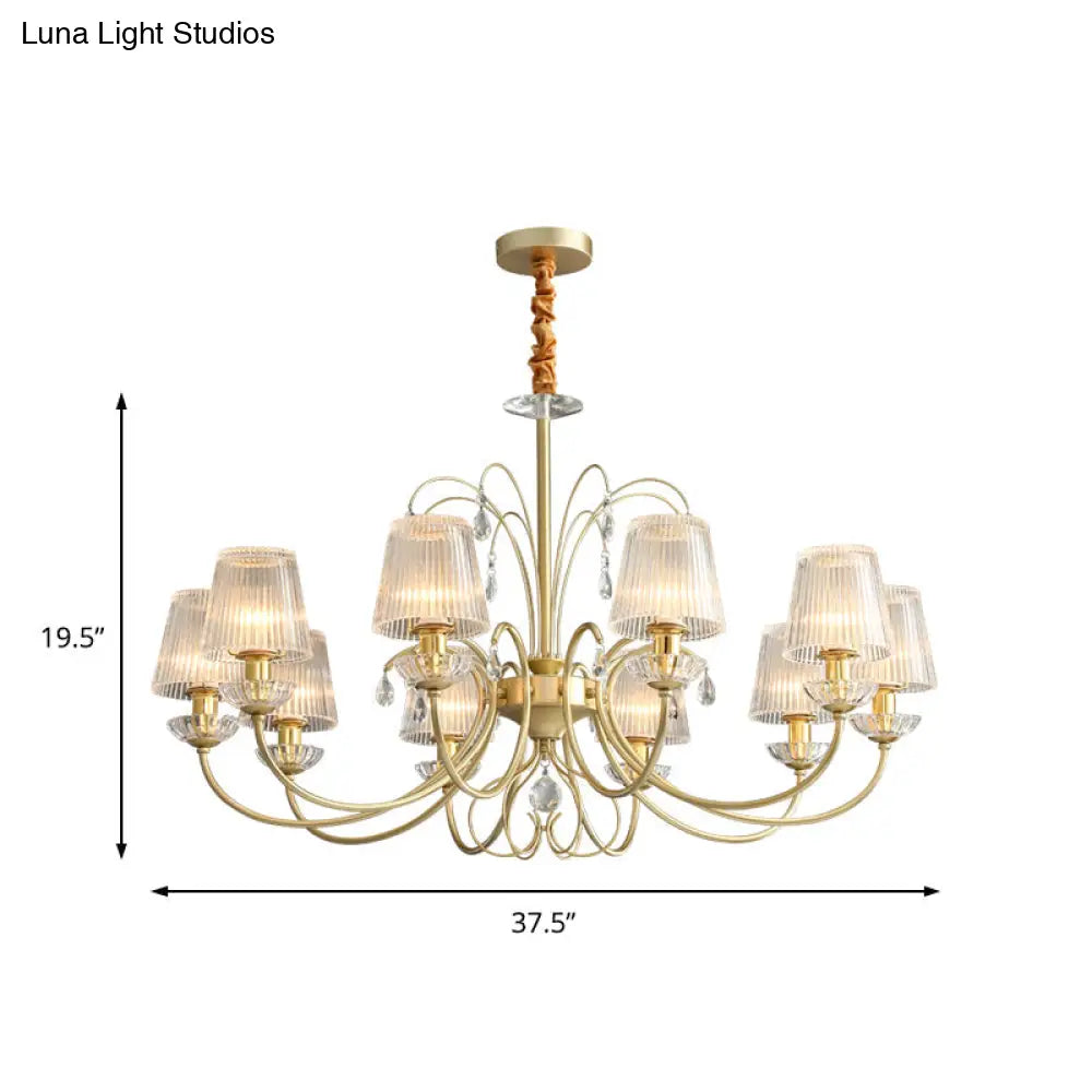 Modern Gold Ribbed Glass Cone Chandelier With 6/8/10 Lights - Elegant Hanging Ceiling Light For