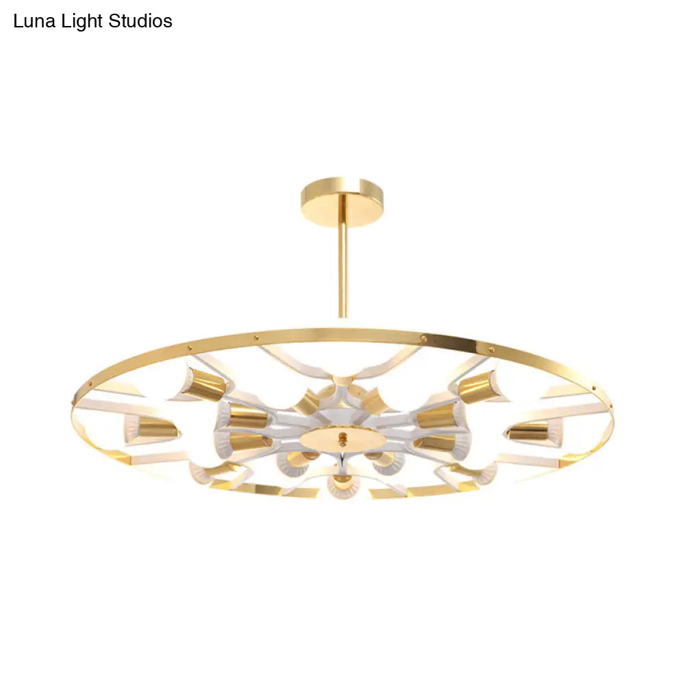 Modern Gold Ring Chandelier - 16-Light Metallic Bare Bulb Ceiling Fixture