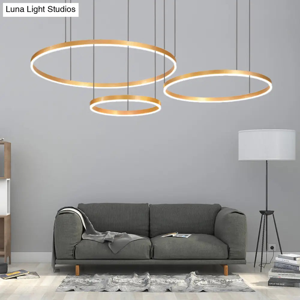 Modern Gold Ring Pendant Chandelier With Acrylic Led Lights - White Or Warm Light Available