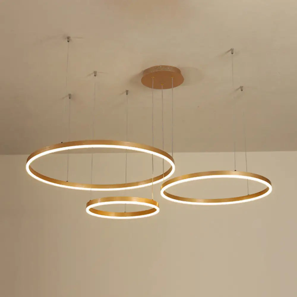 Modern Gold Ring Pendant Chandelier With Acrylic Led Lights - White Or Warm Light Available 3 /