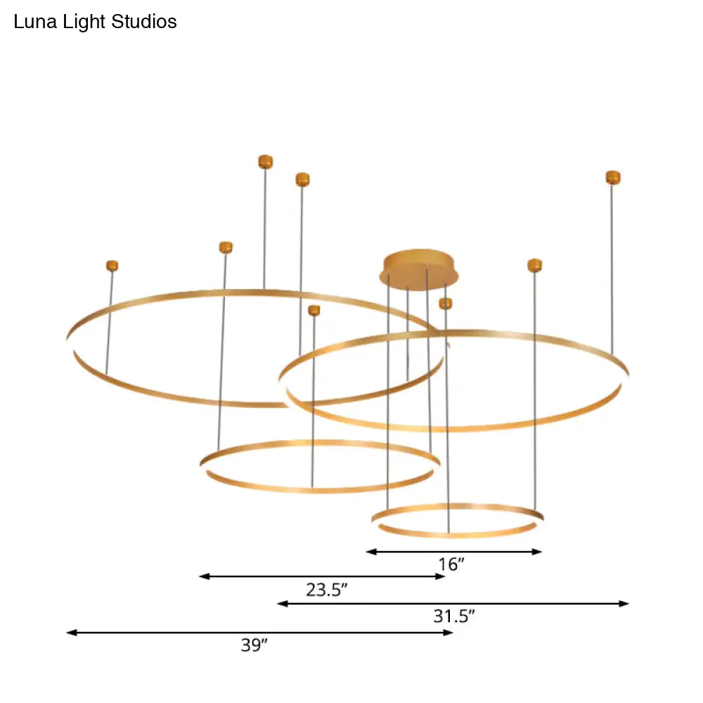 Modern Gold Ring Pendant Chandelier With Acrylic Led Lights - White Or Warm Light Available