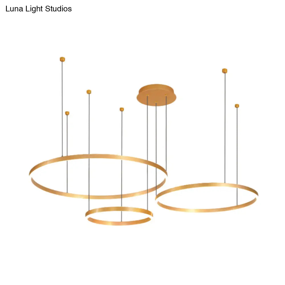 Modern Gold Ring Pendant Chandelier With Acrylic Led Lights - White Or Warm Light Available