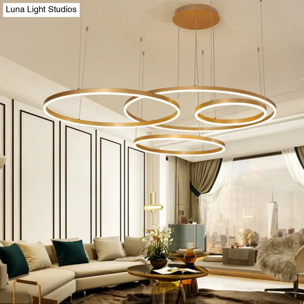 Modern Gold Ring Pendant Chandelier With Acrylic Led Lights - White Or Warm Light Available