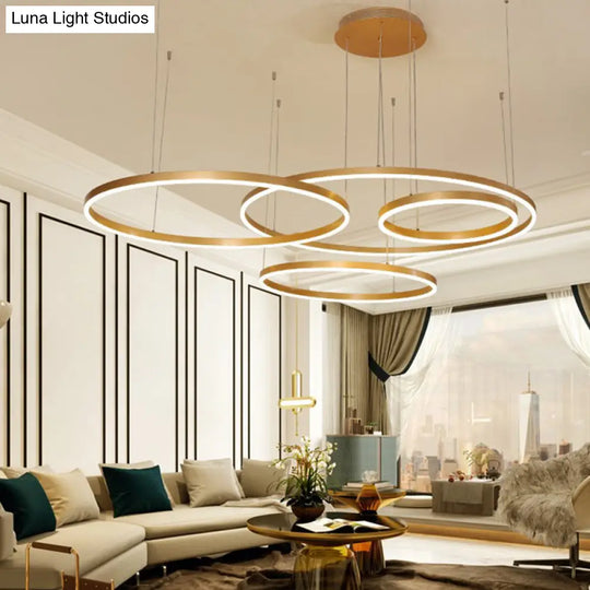 Modern Gold Ring Pendant Chandelier With Acrylic Led Lights - White Or Warm Light Available