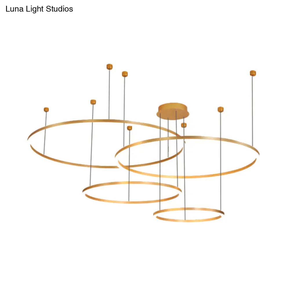 Modern Gold Ring Pendant Chandelier With Acrylic Led Lights - White Or Warm Light Available