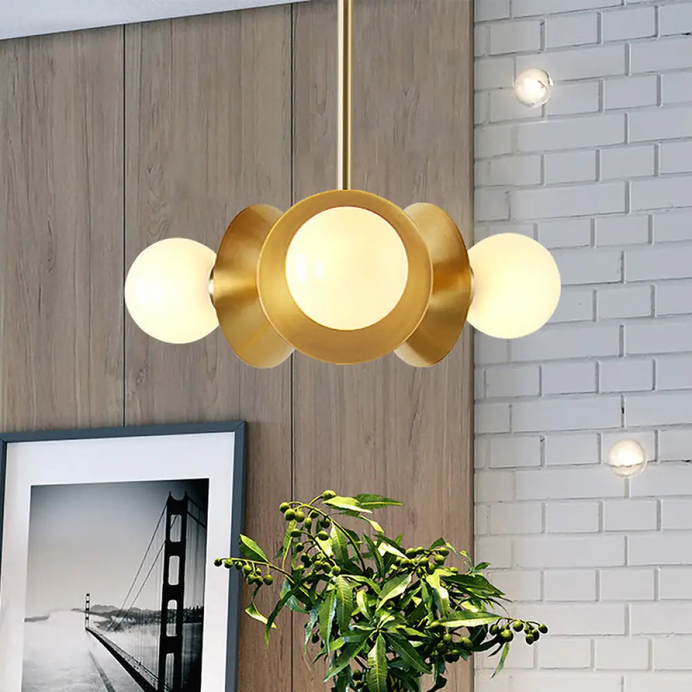 Modern Gold Round Ceiling Chandelier With 3 Bulbs Stylish Metal Hanging Light For Dining Room