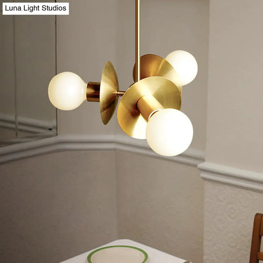 Modern Gold Round Ceiling Chandelier With 3 Bulbs Stylish Metal Hanging Light For Dining Room