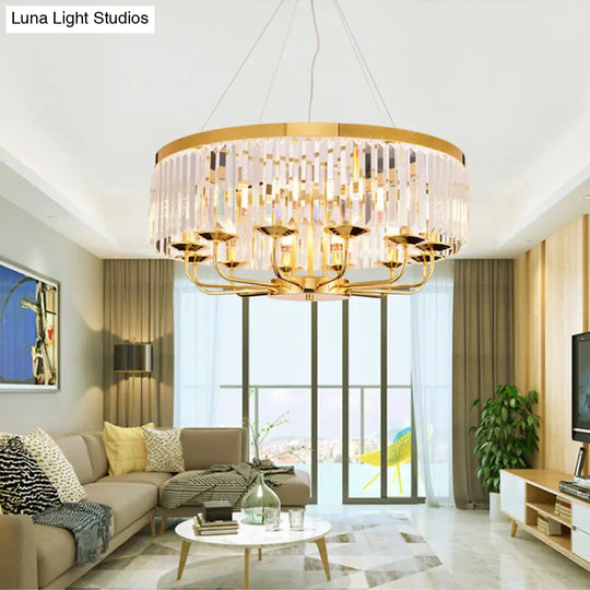 Modern Gold Chandelier Light With Crystal Ceiling Rectangular-Cut 6/8/12 Lights - 18/31.5 Wide