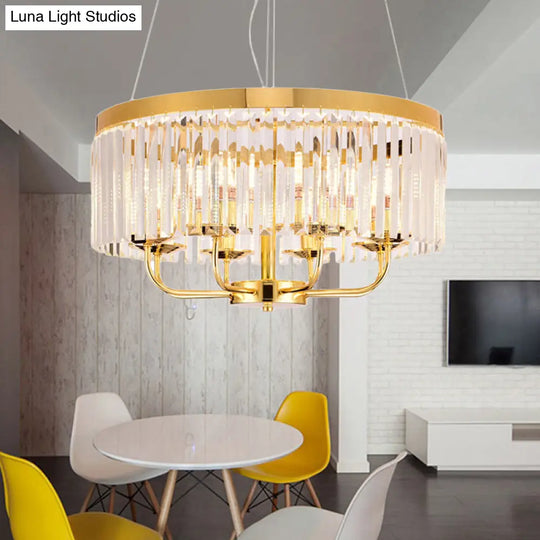 Modern Gold Round Chandelier With Rectangular-Cut Crystal Ceiling Light - 6/8/12 Lights