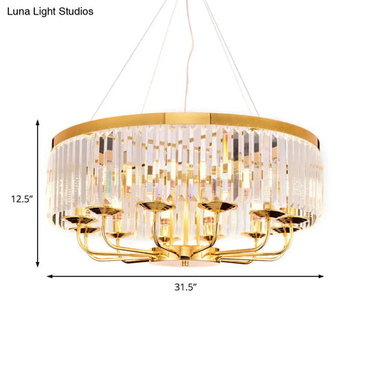 Modern Gold Chandelier Light With Crystal Ceiling Rectangular-Cut 6/8/12 Lights - 18/31.5 Wide