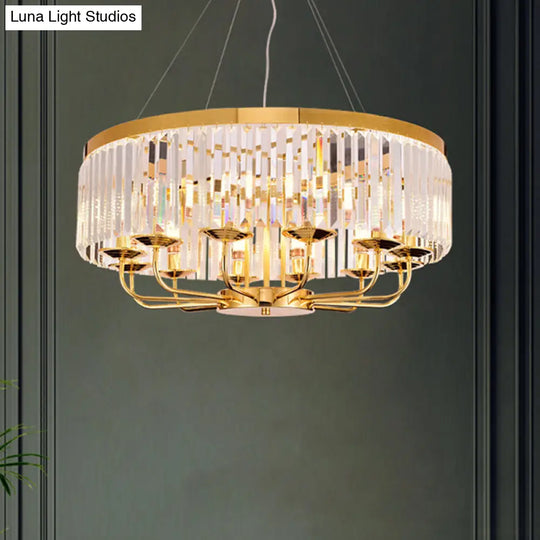 Modern Gold Round Chandelier With Rectangular-Cut Crystal Ceiling Light - 6/8/12 Lights