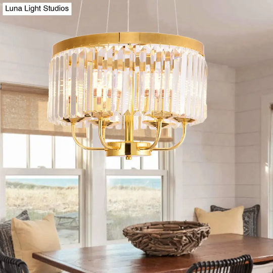 Modern Gold Round Chandelier With Rectangular-Cut Crystal Ceiling Light - 6/8/12 Lights