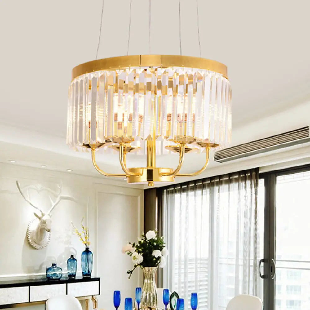 Modern Gold Round Chandelier With Rectangular-Cut Crystal Ceiling Light - 6/8/12 Lights