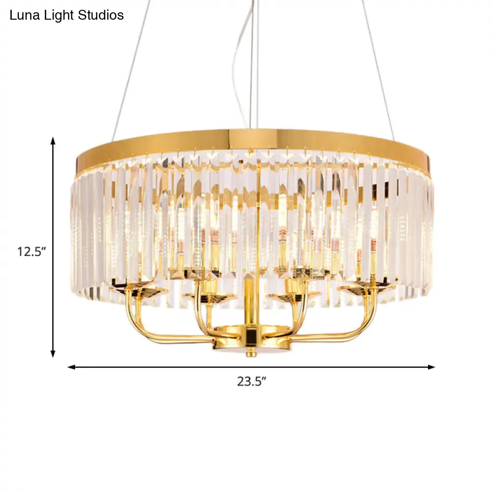 Modern Gold Round Chandelier With Rectangular-Cut Crystal Ceiling Light - 6/8/12 Lights