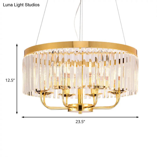 Modern Gold Round Chandelier With Rectangular-Cut Crystal Ceiling Light - 6/8/12 Lights