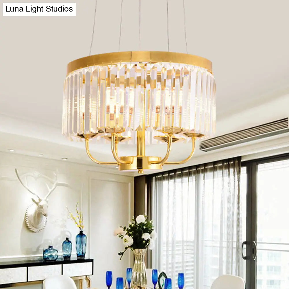 Modern Gold Chandelier Light With Crystal Ceiling Rectangular-Cut 6/8/12 Lights - 18/31.5 Wide / 18