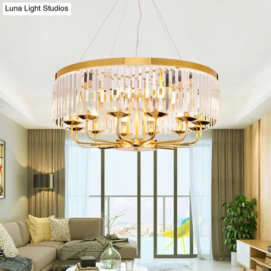 Modern Gold Round Chandelier With Rectangular-Cut Crystal Ceiling Light - 6/8/12 Lights