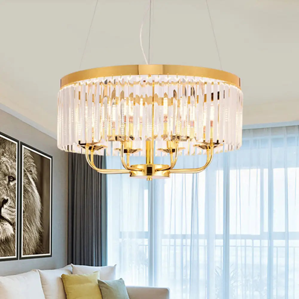 Modern Gold Round Chandelier With Rectangular-Cut Crystal Ceiling Light - 6/8/12 Lights