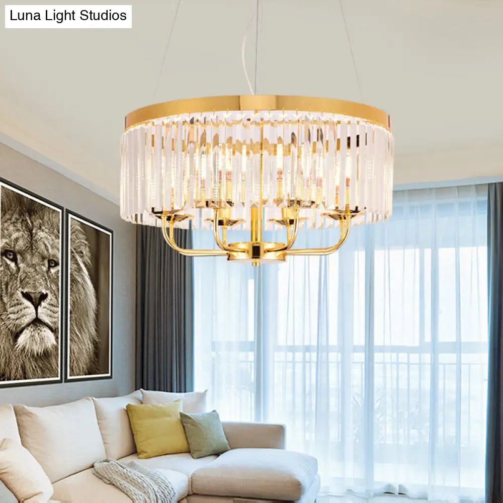 Modern Gold Chandelier Light With Crystal Ceiling Rectangular-Cut 6/8/12 Lights - 18/31.5 Wide /