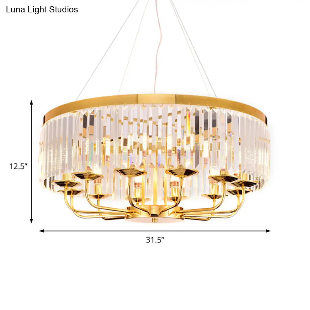 Modern Gold Round Chandelier With Rectangular-Cut Crystal Ceiling Light - 6/8/12 Lights