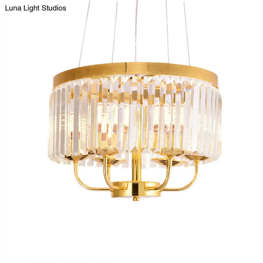 Modern Gold Round Chandelier With Rectangular-Cut Crystal Ceiling Light - 6/8/12 Lights