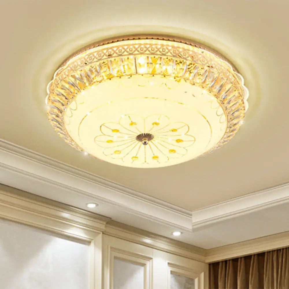 Modern Gold Round Led Crystal Ceiling Light - Bedroom Flushmount Lighting