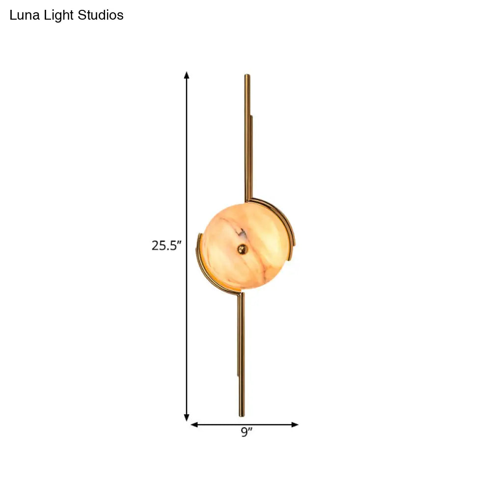 Modern Gold Round Led Wall Light With Marble Accents - Ideal For Bedroom