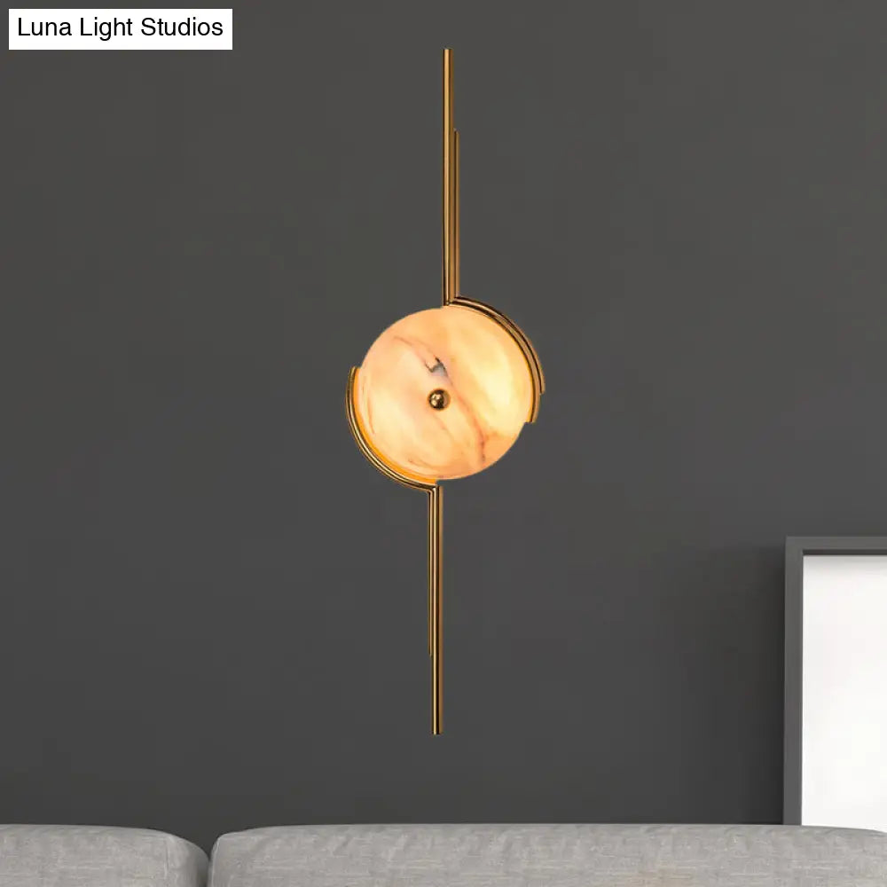 Modern Gold Round Led Wall Light With Marble Accents - Ideal For Bedroom