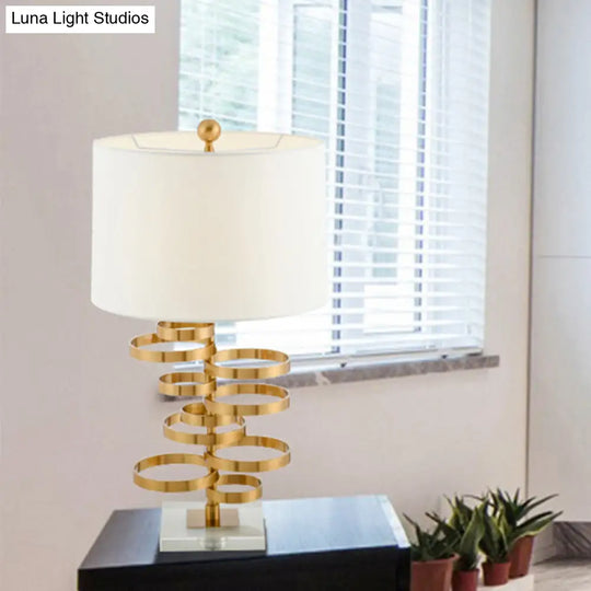 Modern Gold Round Task Lighting Desk Lamp With Fabric Shade