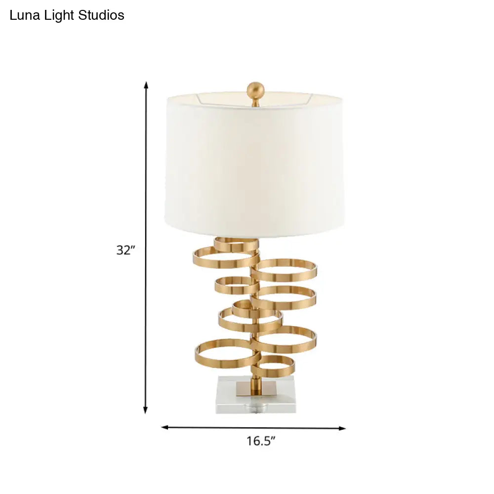 Modern Gold Round Task Lighting Desk Lamp With Fabric Shade