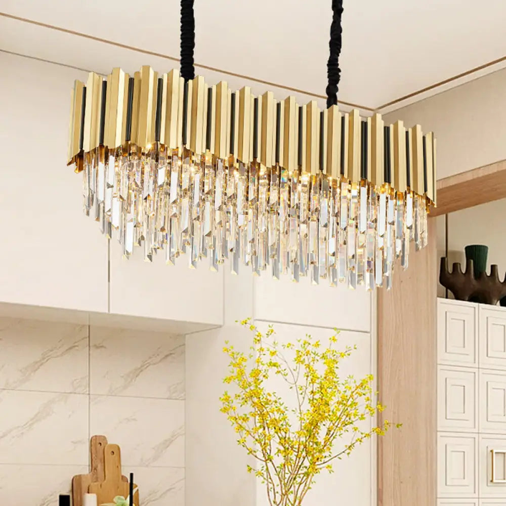 Modern Gold Round Tri-Prism Crystal Pendant Chandelier Light 10 /