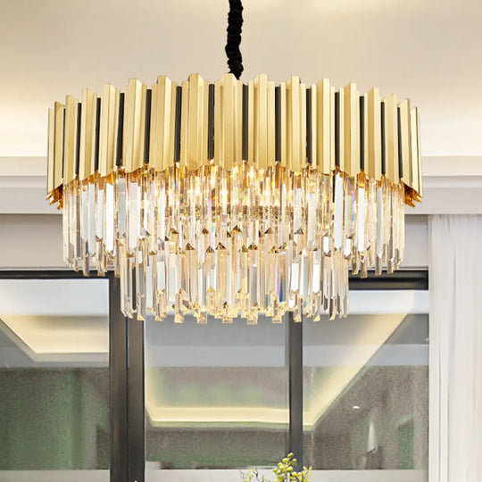 Modern Gold Round Tri-Prism Crystal Pendant Chandelier Light 24 /