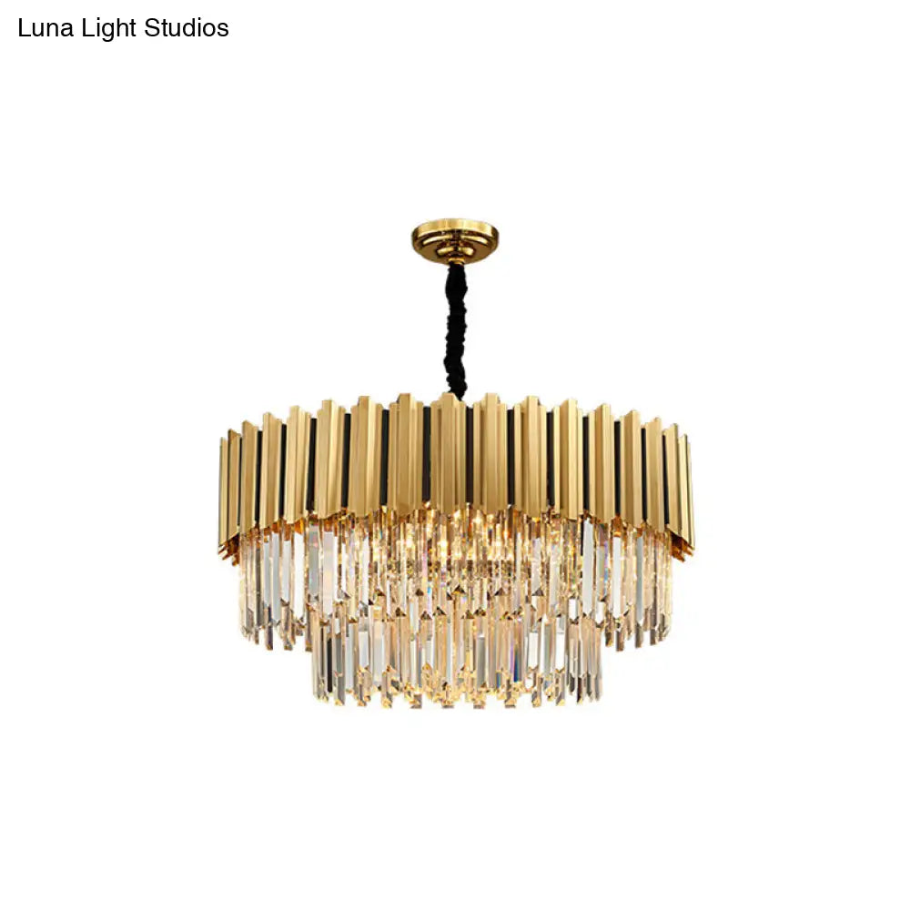 Gold Pendant Light: Elegant Round Tri-Prism Crystal Chandelier 8 /