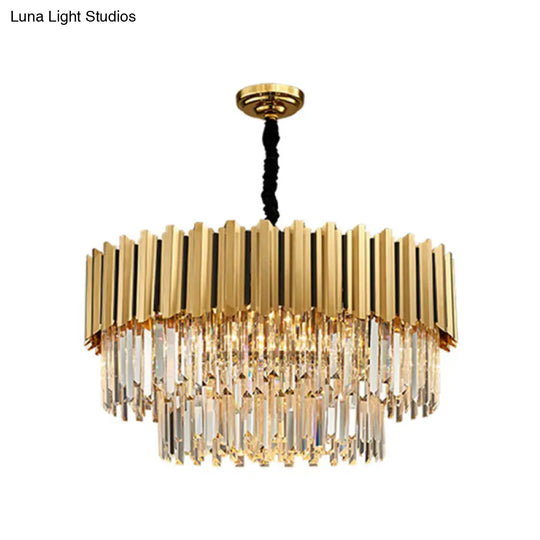 Gold Pendant Light: Elegant Round Tri-Prism Crystal Chandelier