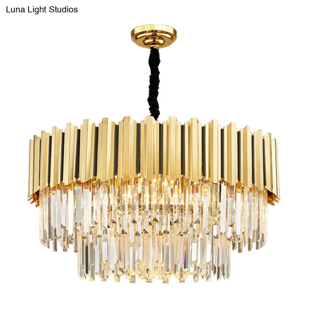 Modern Gold Round Tri-Prism Crystal Pendant Chandelier Light