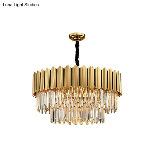 Gold Pendant Light: Elegant Round Tri-Prism Crystal Chandelier 19 /