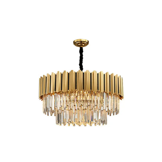 Modern Gold Round Tri-Prism Crystal Pendant Chandelier Light 8 /