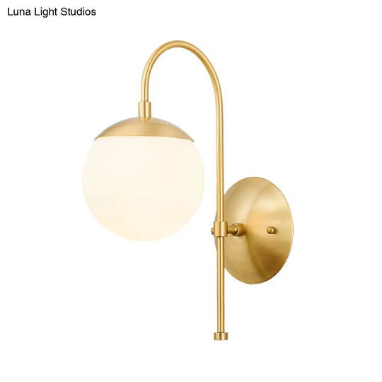 Modern Gold Round Wall Lamp Sconce With Opal Glass Gooseneck Arm - Montreal Lighting