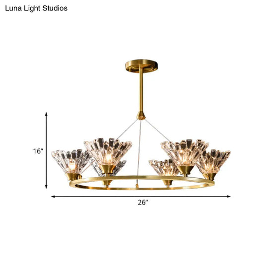 Rounded Gold Pendant Chandelier With Faceted Crystal Modern Suspension Lighting - 6 Heads Ideal For